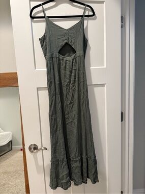 aerie Olive Green Cutout Spaghetti-Strap Maxi Dress